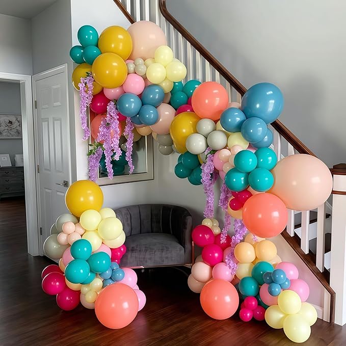126PCS Muted Boho Rainbow Balloon Arch Garland Kit, Retro Dusty Pink Orange Mustard Yellow Sage Green Slate Blue Balloon for Groovy One Birthday Boho Baby Shower Back to School Daisy Party Decorations