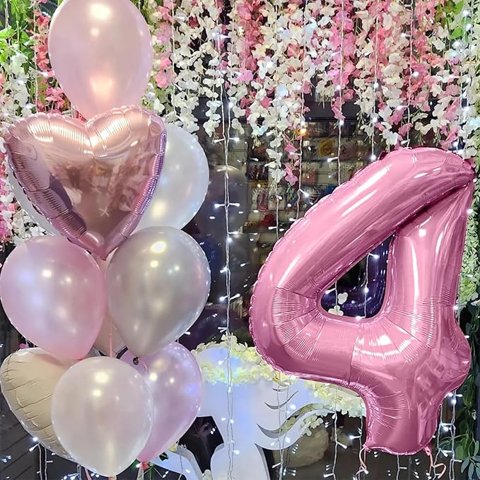 Pink 4 Balloon Number 40 Inch, Big Large Foil Number Balloons 0-9, Giant Light Pink Digital 4 Balloons, Baby Pink Number 4 Balloons Helium for Girls 4 Year Old Birthday Party Decorations Anniversary