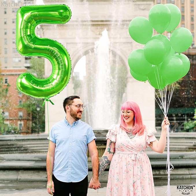 KatchOn, Light Green 5 Balloon Numbers - 40 Inch | Balloons for 5th Birthday Decorations for Boys | 5th Birthday Balloons | Dinosaur Party Decoration | Number Balloons for Anniversary Decorations