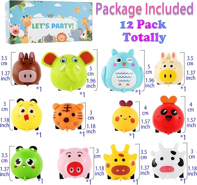 Small Pull Back Toy Cars Set,12 PCS Mini Racing Vehicles for Holiday Birthday Party Favors,Goodie Bag Stuffers,Classroom Prizes,Bulk Toys for Kids (Tiger,Cow,Bee,Zebra,Pig,Owl,Elephant Zoo Design)