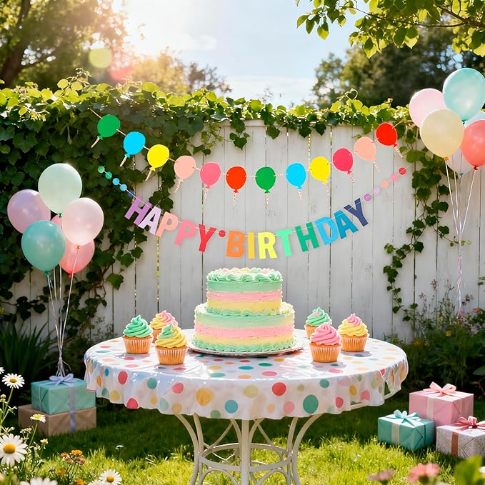 MEETINGU Rainbow Happy Birthday Banners And Balloons Banners, Happy Birthday Sign Colorful Birthday Party Rainbow Birthday Decorations for Kids Girls Women Party Supplies