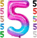 KatchOn, Rainbow Number 5 Balloon - Giant, 40 Inch | Pink Blue Number 5 Balloons | Number 5 Birthday Party Decorations | Foil Galaxy 5 Balloon number for 5th Birthday | Happy Anniversary Decorations
