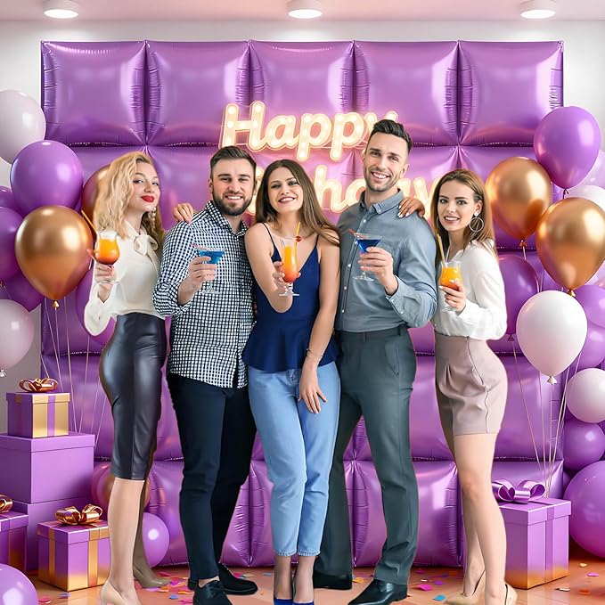 50Pcs Light Purple Square Foil Balloons Wall Backdrop, Double Sided Metallic Foil Balloons Tunnel Arch Garland Kit for Photo Booth Birthday Wedding Halloween Christmas Party Decorations