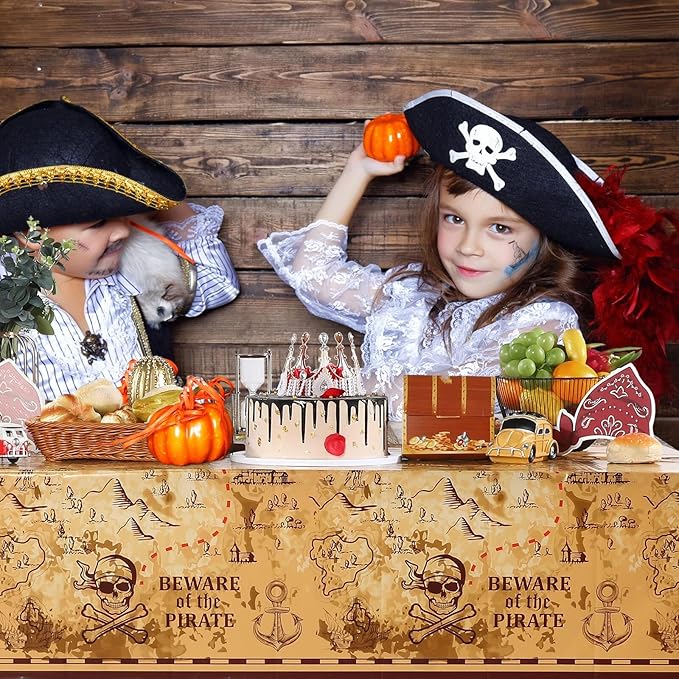 Irenare 6 Pieces Pirate Tablecloth for Party Decor - 54 x 108 Inches Pirate Treasure Map Tablecover Plastic Island Treasure Table Covers Navigation Supplies for Birthday Party Decoration