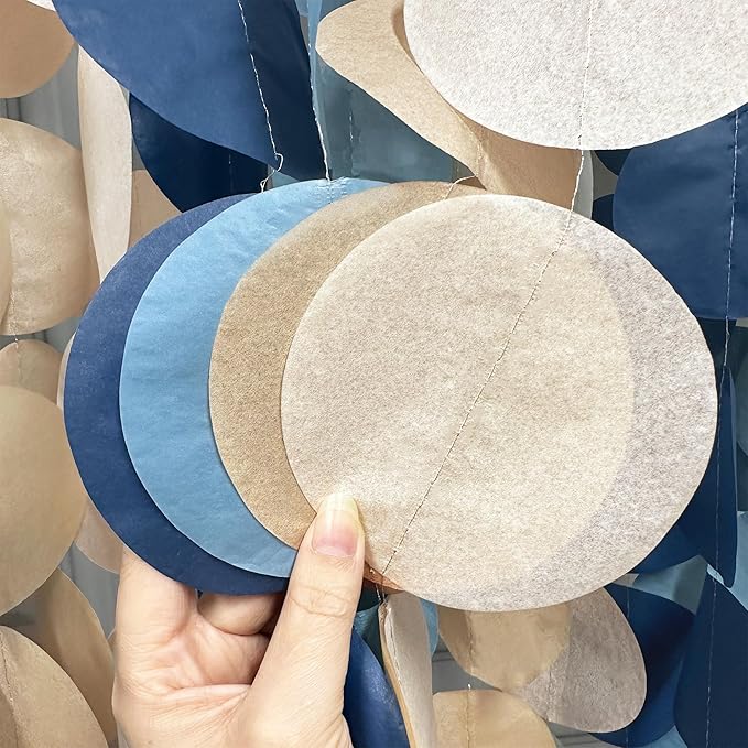205 Ft Dusty Blue Party Decorations Navy Blue Khaki Beige Circle Dot Backdrop Garland Tissue Paper Polka Dots Hanging Streamer for Baby Shower Birthday Graduation Wedding Bachelor Nautical Party
