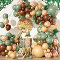 Green and Brown Balloon Arch Garland Kit, Sage Green Deer Print Gold Confetti Balloons Garland Kit with Deer Animal Balloons for Woodland Baby Shower Safari Theme Birthday Party Decorations