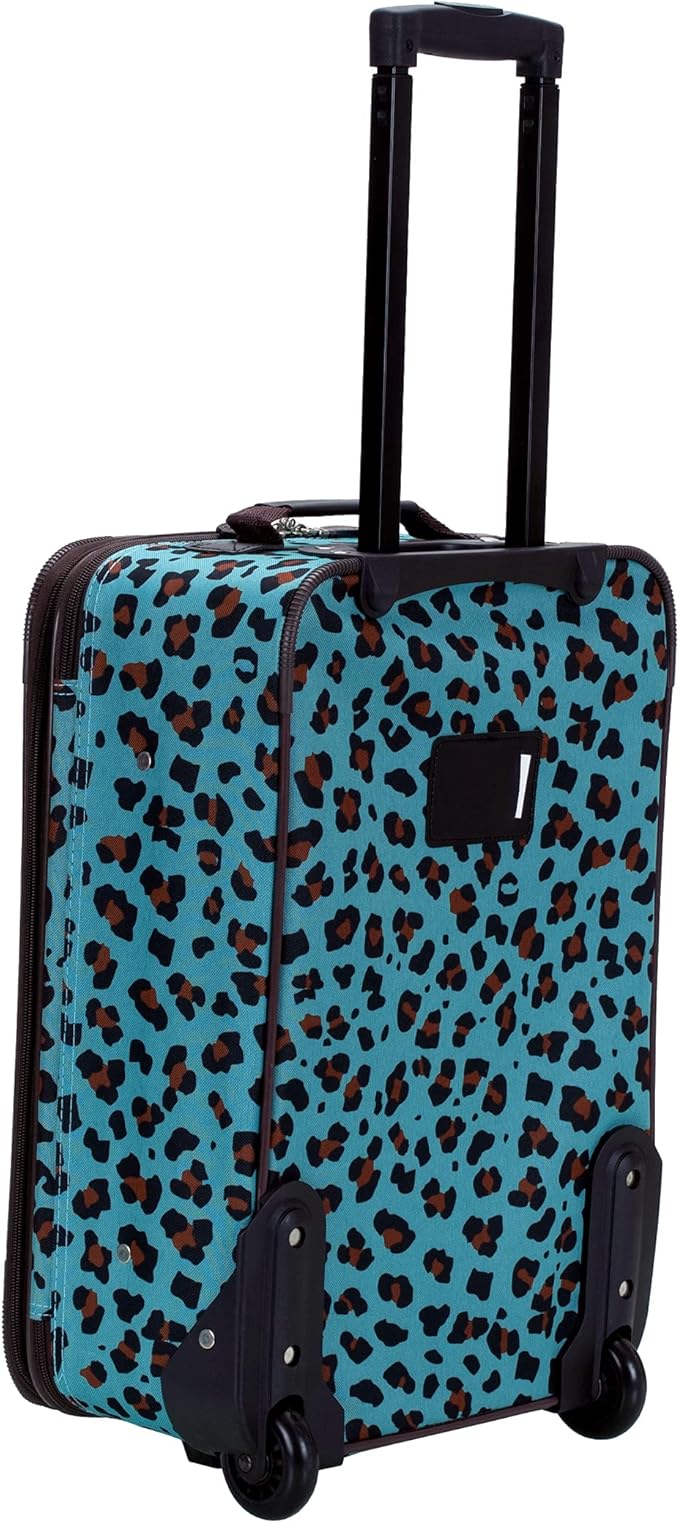 Rockland Fashion Softside 4 Piece Luggage Set, Expandable, (14" Tote/19"/24"/28"), Blue Leopard