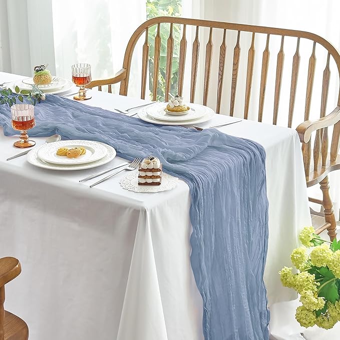 IVAPUPU 10 Pcs Cheesecloth Table Runner - 10ft Dusty Blue Easter Spring Boho Gauze Cheese Cloth Table Runners for Baby Shower Decoration Wedding Party Garden Farmhouse