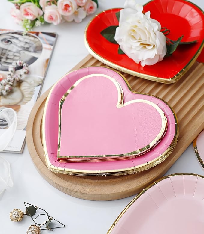 Valentines Day Plates and Napkins Party Supplies - Serves 30 - Assorted 3 Colors Includes Paper Plates and Napkins for Valentine Decor Party Supplies Valentines Day Decor Valentine's Day Decorations