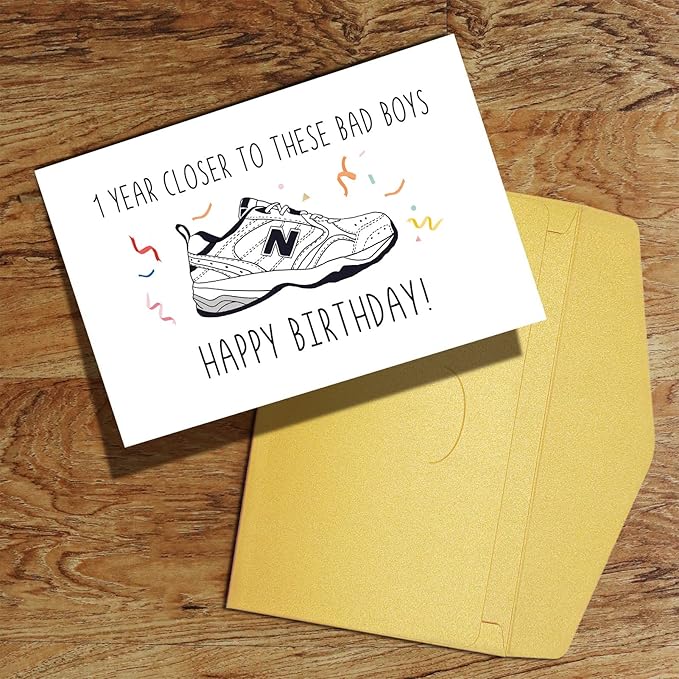 Qiliji Funny Dad Shoes Birthday Card, Happy Birthday Card for Him, New Balance Shoes Birthday Card, Bday Card for New Dad, 1 Year Closer To These Bad Boys