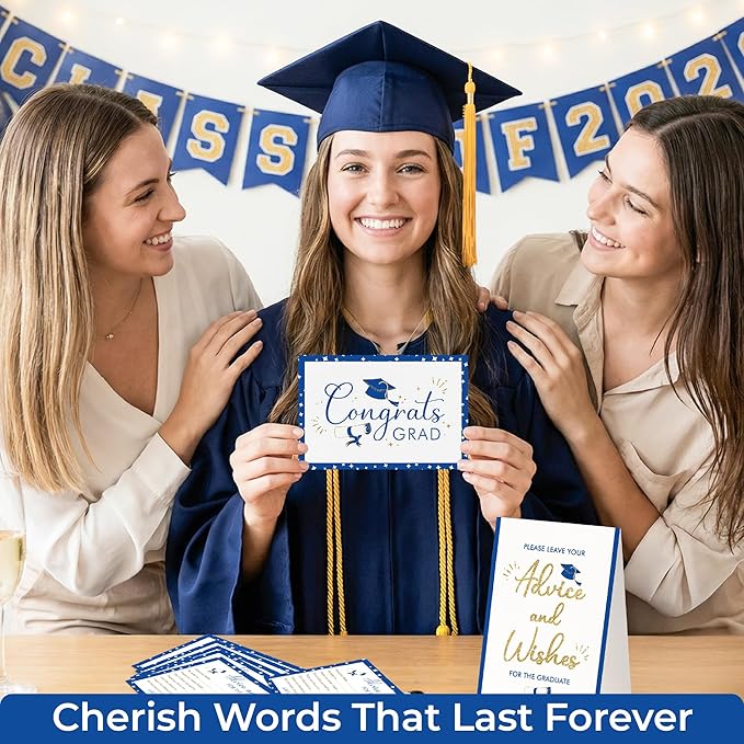 Graduation Advice Cards 2026-50 Pcs Well Wishes And Advice For The Graduate, Blue And Gold Graduation Decorations 2026, High School Grad Party Favors Supplies, College Grad Game Activities