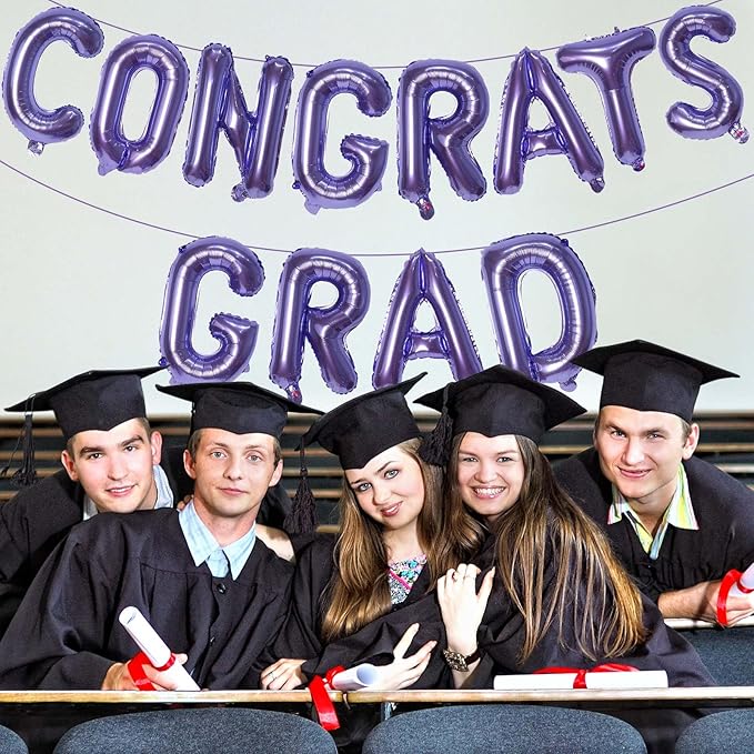 KALOR 16 Inch Purple Congrats Grad Banner Balloons, Purple Congrats Grad Letters Sign, Graduation Decorations 2026 for Graduation Party Decorations 2026