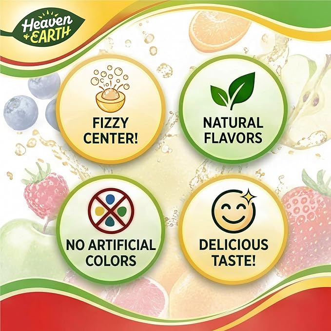 Heaven & Earth Berry, Apple, & Strawberry Fizz Pops (Approx. 38 Count) | All Natural Candy | Kosher | No Artificial Colors | Fun Fizzy Center | Bulk Pack for Parties & Goodie Bags