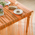 Horaldaily Orange Gold Sparkling Star Gauze Tablecloth 52x70 Inch Rectangular, Golden Star Sequin Glitter Metallic Foil, Sheer Tulle Cheesecloth for Wedding Baby Shower Party