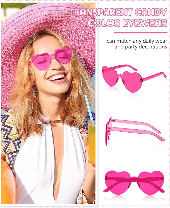 Frienda 20 Pairs Heart Shaped Sunglasses Rimless Candy Color Glasses for Women Men Party Favor