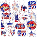 TURNMEON 30 Pcs USA 250th Anniversary 4th of July Decorations Fourth of July Party Supplies Red White Blue Decorations American Flag Stars Hanging Swirls Patriotic Party Favors Independence Day Decor