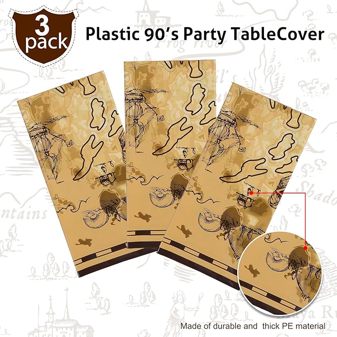 Irenare 3 Pieces Pirate Tablecloth for Party Decor - 54 x 108 Inches Pirate Treasure Map Tablecover Plastic Island Treasure Table Covers Navigation Supplies for Birthday Party Decoration