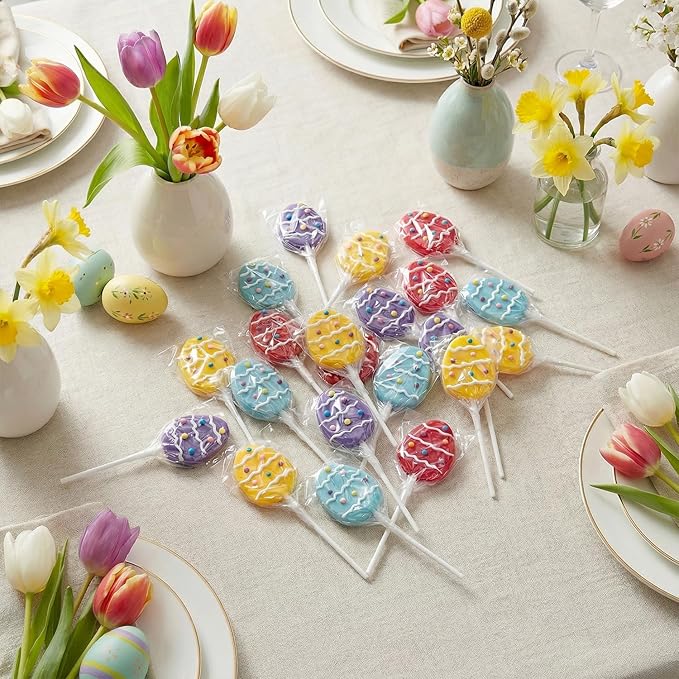 Easter Eggs Lollipops with Natural Colors – 24 Count, Individually Wrapped Candy Pops, Egg Shaped Lollipops For Baskets, Egg Hunt Party Favors, Easter Classroom Treats, And Spring Candy For Kids.