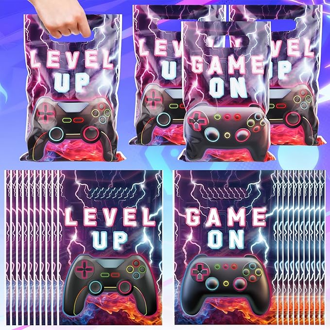 Adecortalk 50 Pcs Video Game Party Favor Bags Video Game Gift Bag Plastic Candy Goodie Treat Gift Bags for Kids Game On Birthday Baby Shower Party Decorations Gamer Party Supplies