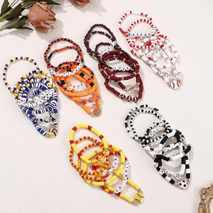 Cooluckday 36 Pcs Holiday Heishi Surfer Bracelets for Women Bulk Easter Mother's Day Christmas St. Patrick's Day Mardi Gras Bracelet Stackable Stretch Friendship Bracelets Set