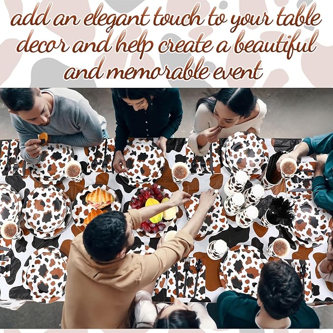 452 Pcs Cow Print Party Decorations Supplies Include Brown Cow Print Paper Plates Napkins Cups Tablecloth Cutlery Straws for Western Rodeo Birthday Baby Shower Animal Farm Party Decorations
