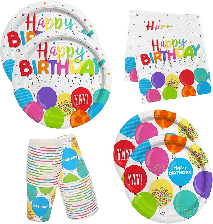 Birthday Party Supplies Disposable Paper Plates Napkins Cups for Kid’s Birthday Party Decorations, Serve 16