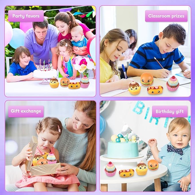 4 Pcs Slow Rising Food Toys for Kids, Kawaii Foam Squishy Toys in Dessert Bread Hot Dog Cake Stress Relief Squeeze Toy for Holiday Carnival Goodie Bag Stuffers