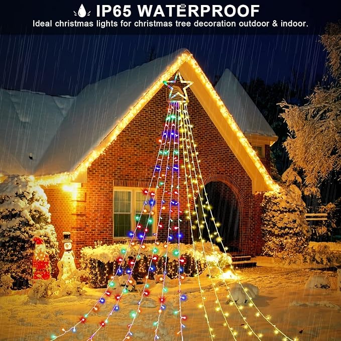 Christmas String Lights 317 LED Star Waterfall Twinkle Fairy Lights Color Changing for Christmas Decorations Party Wedding Indoor Outdoor Decorative Lights