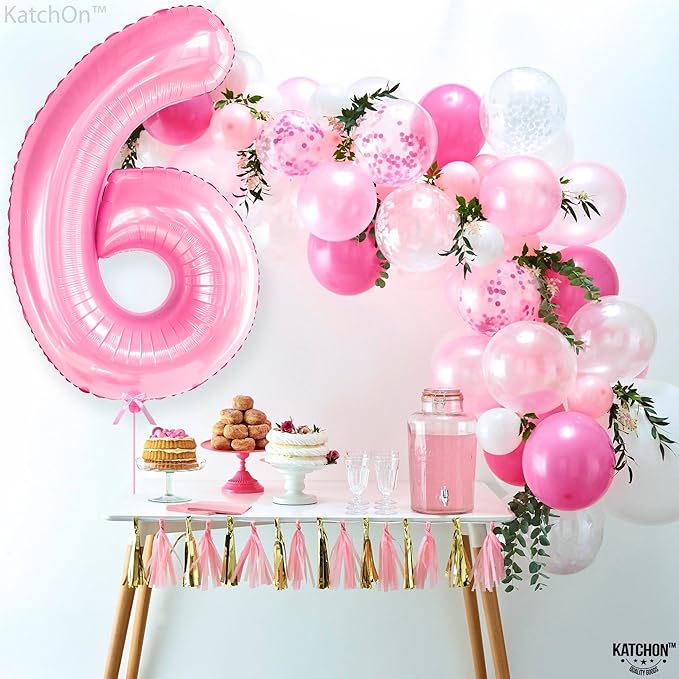 KatchOn, Giant Light Pink Number 6 Balloon - 40 Inch | 6 Balloon Number, 6th Pink Birthday Decorations for Girls | Pink 6 Balloon, 6th Anniversary Decorations | 6 Year Old Pink Party Decorations