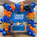 Orange and blue Graduation Balloon Garland Arch Kit with foil star crown graduation cap balloons for School students graduate class of 2026 Prom Party Decorations (Royal Blue Orange)
