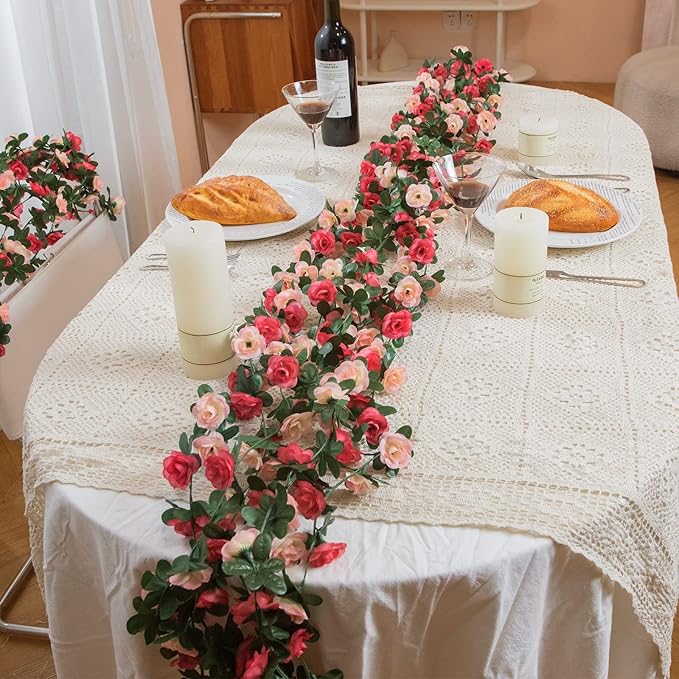 MARTINE MALL Flower Garland Vines, 16 Strands 132Ft for Bedroom, Rose Decoration, Floral Garland for Room Table Birthday Wedding Party Garden Wall Decor