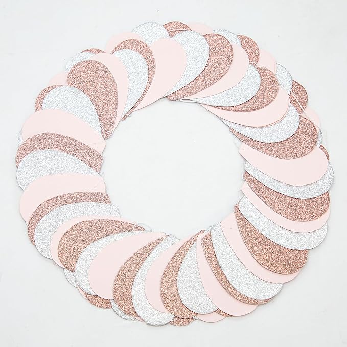 Rose-Gold Pink Silver Party Decorations - 52Ft Paper Heart Garland Streamer Women Girls Birthday Banner Baby Bridal Shower Bachelorette Engagement Banner Mothers Day Hanging Decor HongTongTong