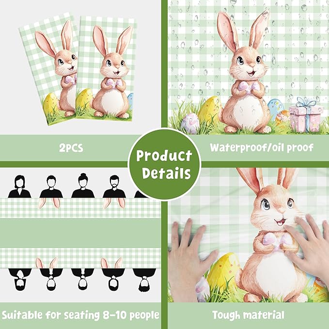OHOME 2 Pack Easter Decorations - Disposable Plastic Tablecloth for Indoor Outdoor | Easter Party Decorations Favors Supplies for Table Decor Backdrop Banner