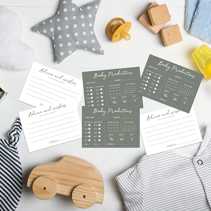 Baby Predictions and Advice Cards, 5" x 7" Minimalism Baby Shower Predictions Cards, Daily Party Games & Activities Favors for Newparents - G07