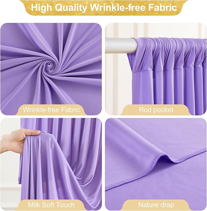 16x10FT Lavender Backdrop Curtains for Wedding Parties, Wrinkle Free Polyester Photography Backdrop Drapes for Wedding Baby Shower Birthday Parties Stage Background Stand Decorations 4x10ft,4 Panels