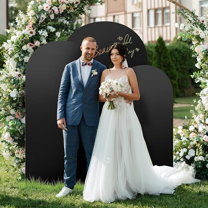 3-Piece Arch Backdrop Cover, Stretchy Spandex Wedding Arch Covers 6FT, 6.6FT, 7.2FT for Round Chiara Arch Stand, Black Arch Cover for Photo Background Birthday Party Banquet Ceremony Decor