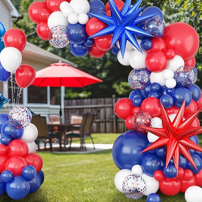 Red White and Blue Balloons Arch Garland Kit, 4th of July Balloons Red Royal Blue White Balloon Arch with Red Blue Star Foil Balloons for Birthday Wedding Nautical Patriotic Baseball Theme Party Decor