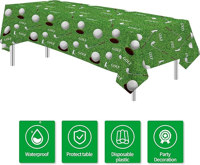 Golf Party Decorations Tablecloth, 3Pcs Disposable Golf Birthday Party Tablecover Supplies, Golf Table Decorations for Golf Lover Baby Shower 1st 2nd Birthday, 55in x 86in