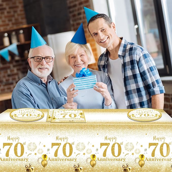 41PCS 70th Anniversary Decorations Cheers to 70 Years Disposable Tableware Including Plates Napkins Tablecloth for Men Women 70th Birthday Anniversary Party Supplies, 102-25