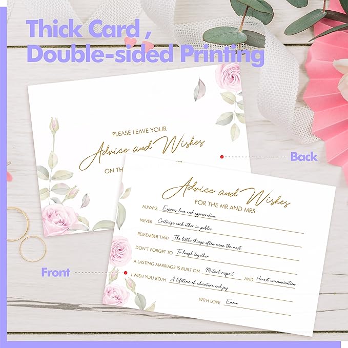 55PCS Advice and Wishes for the Mr and Mrs Cards, Double-Sided Wedding Advice Cards for New Couples Wedding Reception Decorations/Bridal Shower Party for Bride and Groom, Newlyweds
