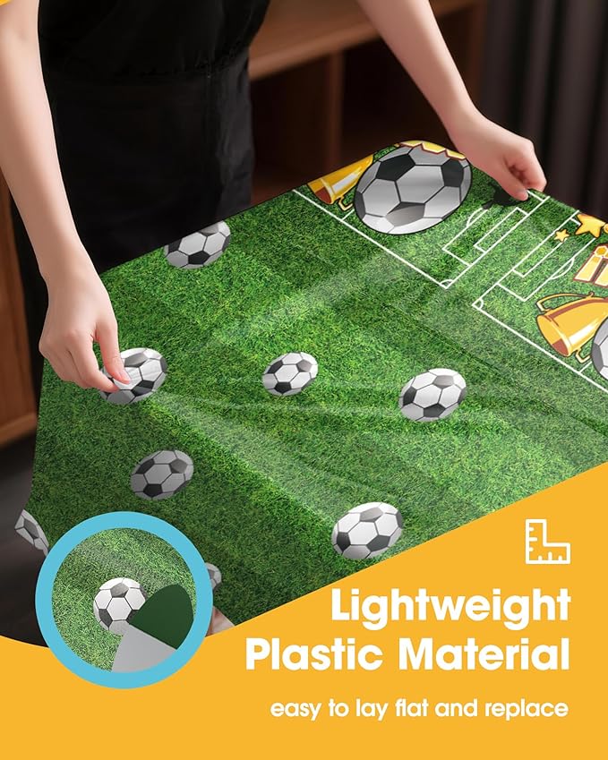 Soccer Plastic Table Cloth - 4 Pack 54" × 108" Rectangle Disposable Tablecloths for 6FT Tables, Table Cover for Party, Holiday & Gathering Use