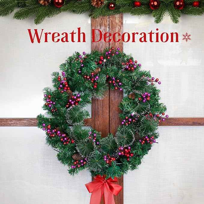 HOHOTIME 24 Pack Artificial Berry Stems Branches, Christmas Faux Holly Berries Branches Ornaments for Christmas Tree Wreath DIY Craft Decorations Holiday Home Decor