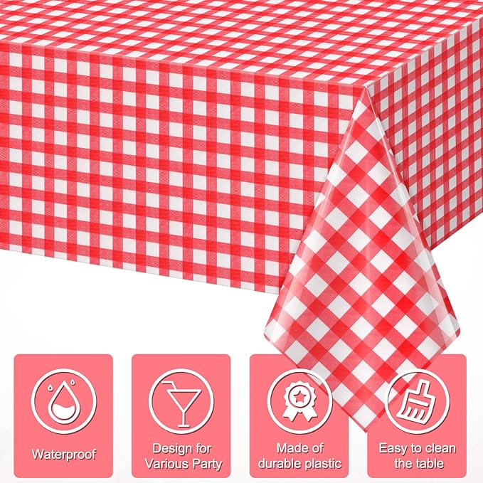 6pcs 54X108inch Red Checkered Tablecloth,Red Gingham Tablecloths Buffalo Plaid Disposable Plastic Table Covers for Birthday Baby Shower Bridal Wedding Party Birthday Decorations