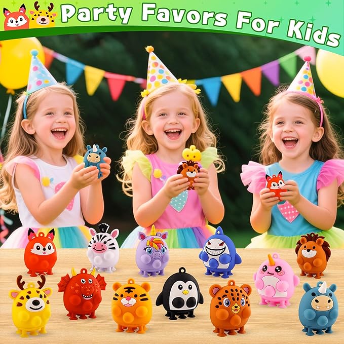 Easter Basket Stuffers for Toddler,12 PCS Party Favors for Kids, Silicone Animal Pop Fidget Toys with Suction, Treasure Box Toys, Goodie Bag Stuffers, Prizes for Kids, Pinata Stuffers