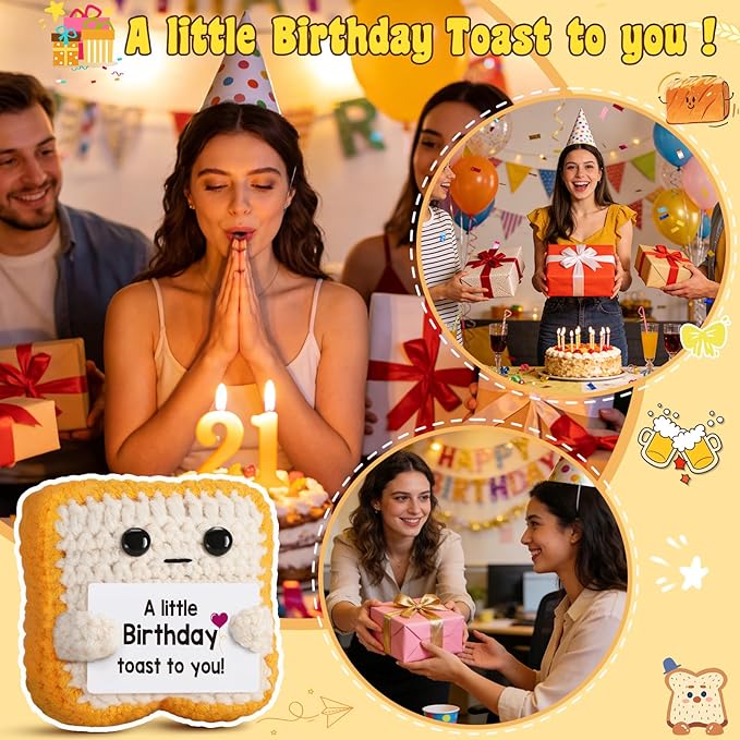 A little Birthday Toast to you - Funny Happy Birthday Gifts for Women, Men, Mom, Dad, Friend, Best Gift for Her Ideas - Unique Crochet Toast Gift Card - Cute Easter Basket Stuffers for Daughter, Son