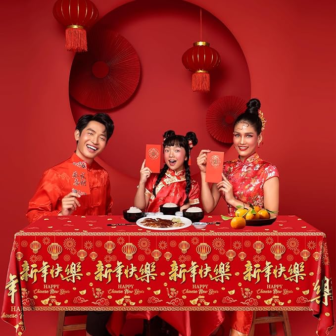 Chinese New Year Table Cloth,2pcs Lunar New Year Tablecloth Red and Gold Horse Rectangle Happy New Years Tablecloth for 2026 Spring Festival Decorations