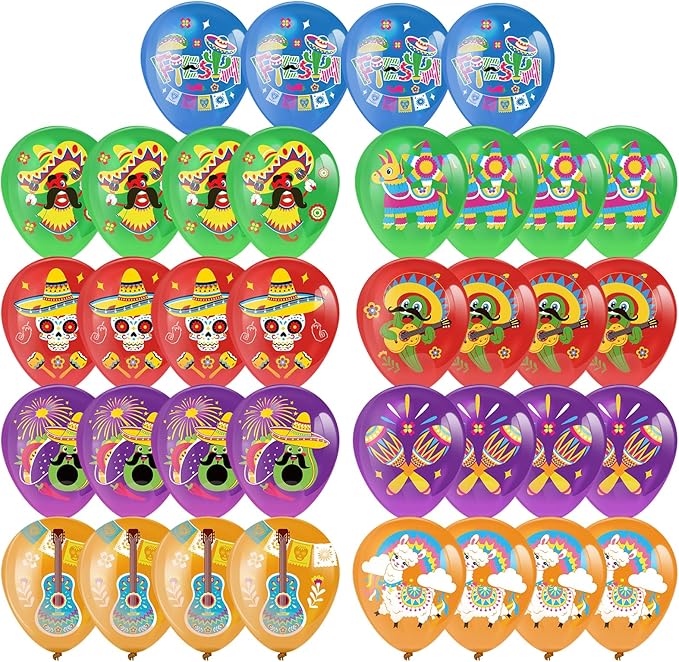 HOWAF 36pcs Mexican Fiesta Party Balloons,Cinco De Mayo Latex Balloons for Taco Bout A Party Decorations,Taco Party Balloons for Mexican Carnivals Festivals Wedding Birthday Baby Shower Supplies