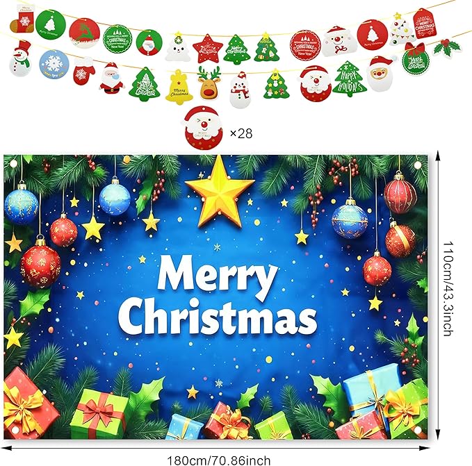 Christmas Party Decoration Set, Merry Christmas Banner with Red Green Swirls, Santa Claus Snowman Hanging Decor for Holiday Home Indoor Party (Christmas 3)