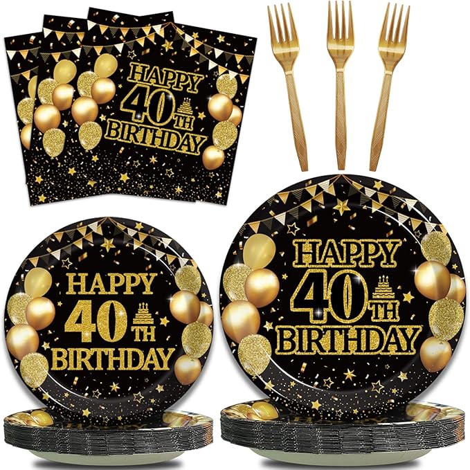 96Pcs 40th Birthday Party Tableware Set, Back in 1986 Birthday Party Decorations Supplies for Men Women Cheers to 40 Years Birthday Party Dessert Plates Napkins Forks Favors, Serve 24