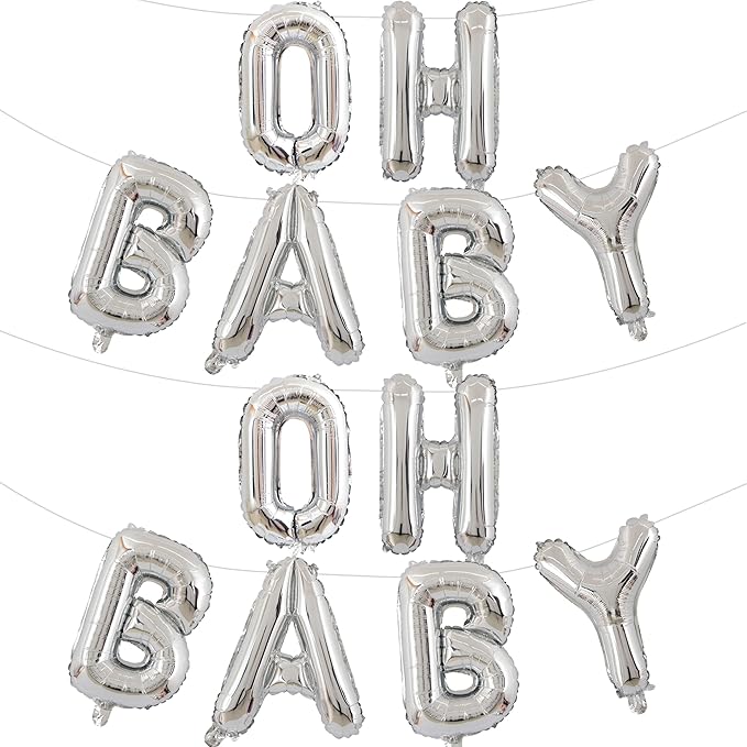 2 Set 12Pcs Silver Oh Baby Letter Balloons 16in Balloon Baby Shower Decorations Party Decor Silver Letter Balloons Oh Baby Party Supplies